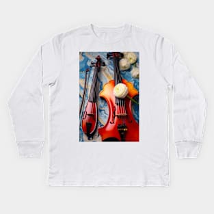 Pocket Violin With Baroque Violine And Flowers Kids Long Sleeve T-Shirt